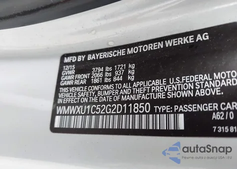 2016 Mini Hardtop Cooper z USA, uszkodzony, nr VIN WMWXU1C52G2D11850